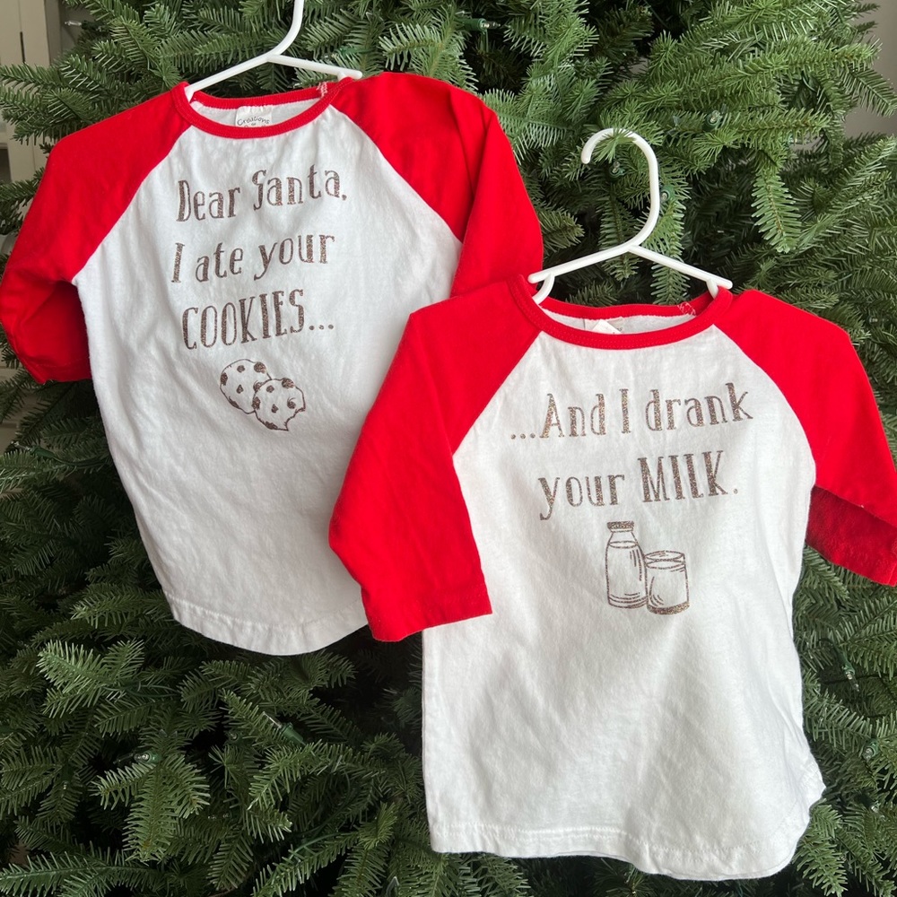 Dear Santa Christmas cookie and milk shirt set. Size 2T